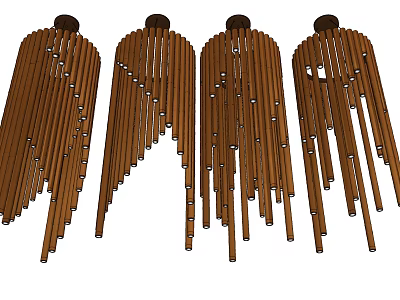 Modern Wooden Chandelier Design With Slender Strips For Interior Decoration 3d model