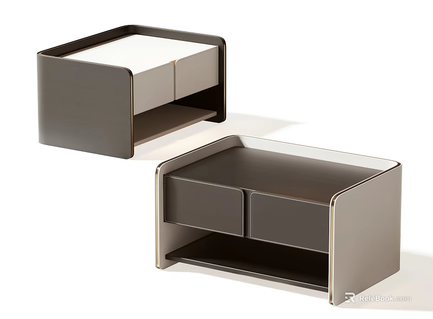 Modern Sleek Bedside Nightstand Design Featuring Drawers And Open Shelf Storage 3d model 