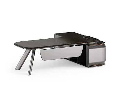 Modern Office Desk With Sleek Design Dark Wood Top Metal Legs And Storage Compartment 3d model