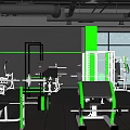 Modern Fitness Gym Interior With Multiple Workout Machines Green Accents And Large Windows