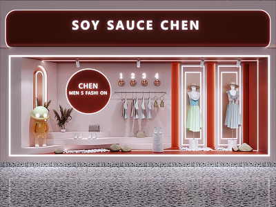 CHEN Fashion Store Window Display with Men's Clothing Dresses and Decorative Plants 3d model