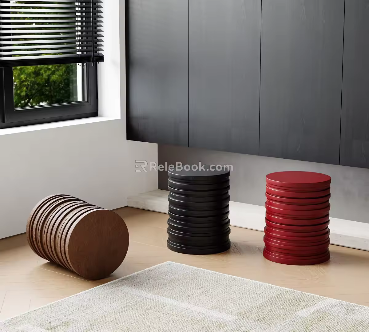 Modern Solid Wood Round Stool Wooden Stool Single Stool Shoe Changing Stool Solid Wood Side Table 3d model