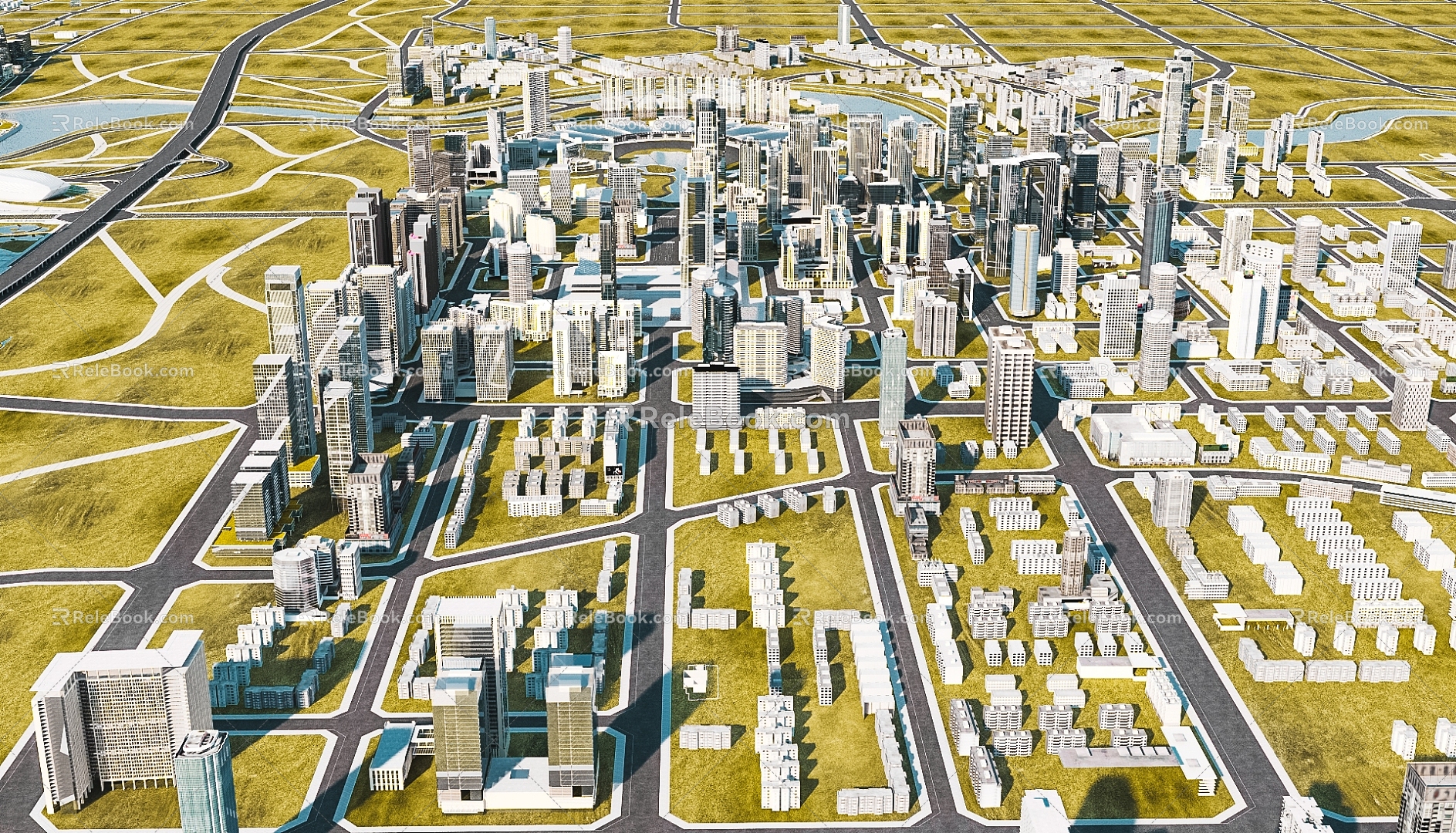 A Bird's Eye View of Modern City Urban Era Planning 3d model