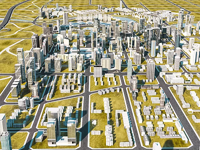 Aerial View Of Modern City Buildings With Road Networks And Urban Layout 3d model