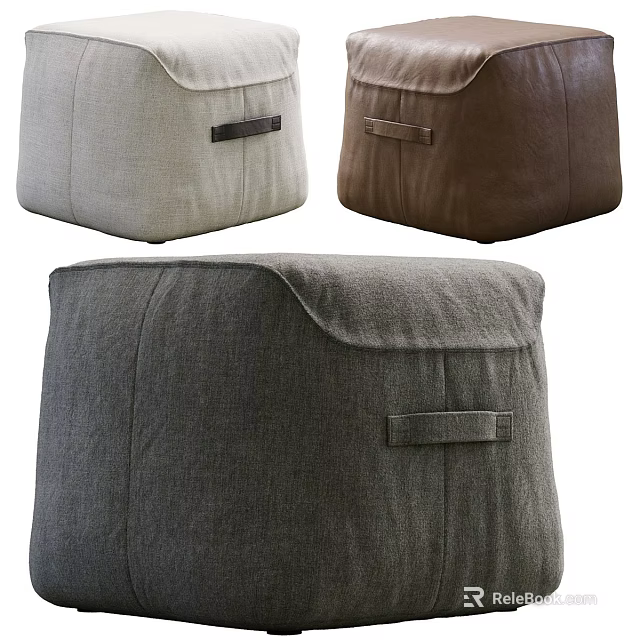 Modern Fabric Ottoman With Strap Detail In Gray And Brown Colors 3d model 