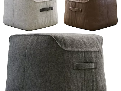 Modern Fabric Ottoman With Strap Detail In Gray And Brown Colors 3d model