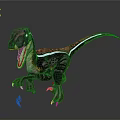 Animated Velociraptor Dinosaur Character With Colorful Red Purple White Stripes Open Mouth Sharp Teeth Claws