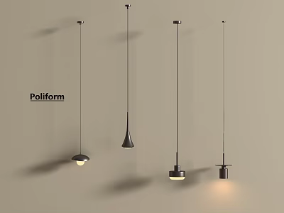 Poliform Modern Pendant Lights With Various Designs And Warm Lighting Hanging On Beige Wall 3d model
