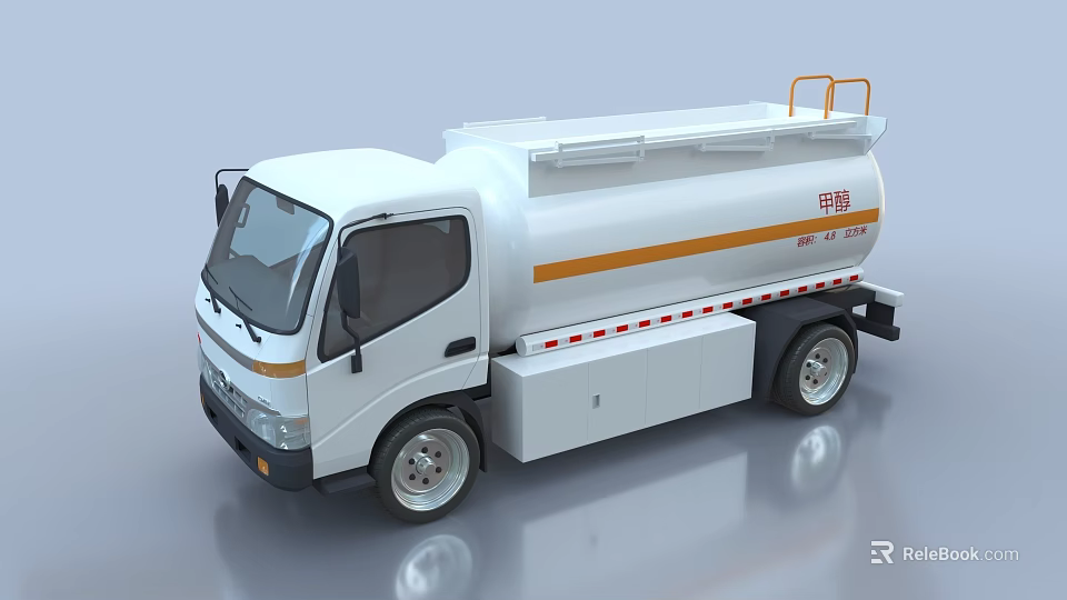 Industrial Fuel Tanker Truck With White Body Orange Stripe Ladder And Storage Tank 3d model 