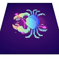 Vibrant Colorful Crab Illustration On Purple Background With Stars And Halo Elements