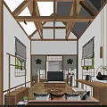 Traditional Japanese Style Hotel Guest Room with Wooden Ceiling Sliding Doors Tatami and Lanterns