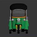 Green Three Wheeled Tuk Tuk With Black Roof And Orange Wheels