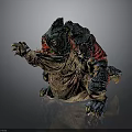 Fantasy Mythical Creature with Green Red Skin Open Mouth Sharp Teeth Claws Detailed 3D Sculpture