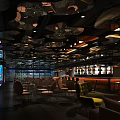 Modern Bar Interior With Open Layout Ceiling Decor Lighting Bar Counter Seating And Large Screen 3d model