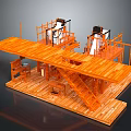 Detailed Wooden Architectural Construction Model With Scaffolding Staircase And Platforms