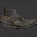Worn-out Leather Boots With Frayed Laces As Vintage Daily Use Footwear Item