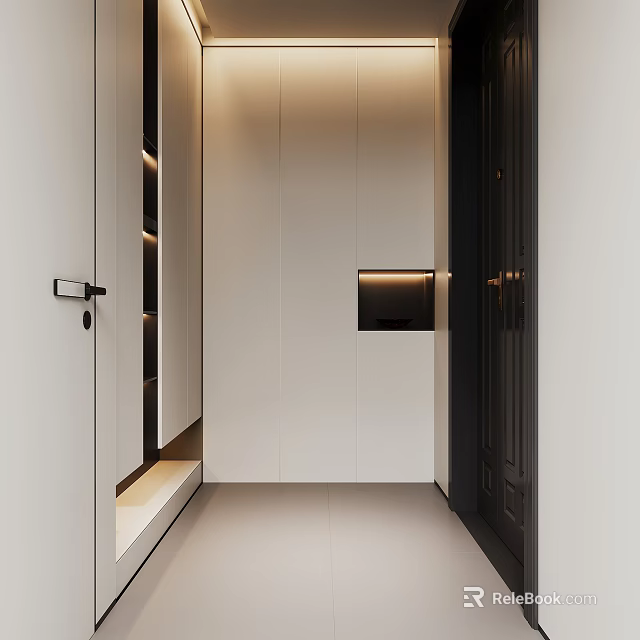 Modern Foyer Hallway With Built in Cabinets and Lighting 3d model 