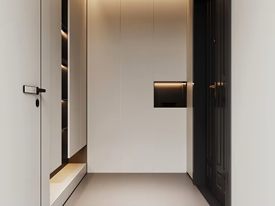 Modern Foyer Hallway With Built in Cabinets and Lighting 3d model