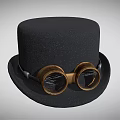 Vintage Black Wool Top Hat With Brass Frame Goggles And Steampunk Style
