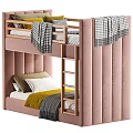 Modern Wooden Bunk Bed With Upholstered Headboard Checkered Blanket And Colorful Pillows