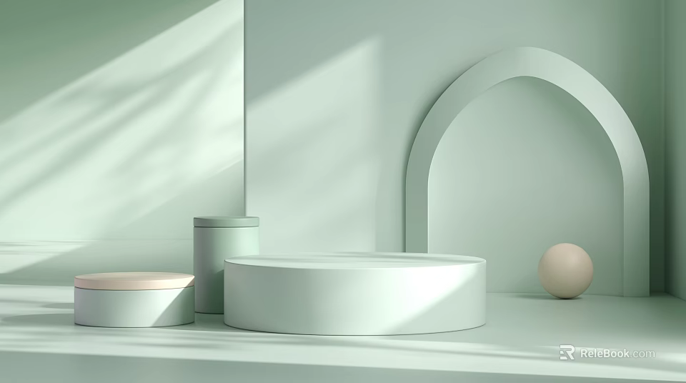 Light Green Minimalist Display With Circular Platform Cylindrical Stand And Sphere 3d model