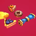 Colorful Assorted Foods Featuring Blueberry Cake Chocolate Donut Cheese Pizza Slice And Pastry Roll
