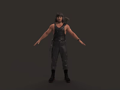 Game And Movie Character Male Warrior In Black Vest With Quiver On Back Arms Outstretched 3d model