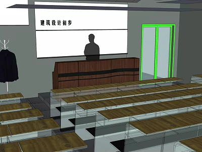 School Lecture Hall With Architectural Design Course Projection Screen And Rows Of Desks 3d model