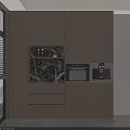 Modern Wood Grain Sideboard Cabinet With Built In Oven Water Dispenser And Open Storage Shelves