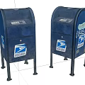 Blue USPS Public Mailboxes With Priority Mail Stickers And Vintage Design 3d model