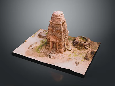 Ancient Temple Model With Stone Structure Detailed Steps And Ruin Elements On Square Base 3d model