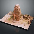 Ancient Temple Model With Stone Structure Detailed Steps And Ruin Elements On Square Base 3d model
