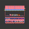 Colorful Food Stall With Pink And Blue Design Displaying Cakes Cupcakes On Shelves