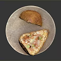 Golden Fried Stuffed Pastry Sliced Open With Mixed Vegetables On Wooden Plate