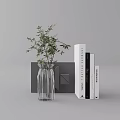 Elegant Decorative Ornament Set With Clear Glass Vase Green Foliage And Books