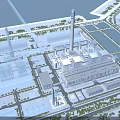 Aerial Planning of Industrial Complex With Factory Layout Chimneys Waterbody And Greenery