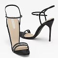 Stylish Black High Heel Sandals With Thin Straps Decorative Studs And Slim Heel
