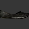 Vintage Black Leather Flat Shoe With Worn Upper And Simple Bow Detail