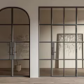 Arched and Square Glass Doors With Black Frames in Modern Interior 3d model