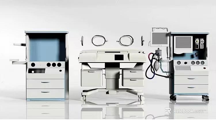 Modern Medical Equipment Set Featuring Cabinet Workstation With Circular Devices And Screen Tubes 3d model 