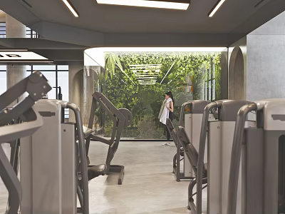 Modern Gym Interior With Fitness Equipment And Green Plant Wall For Workout Space Design 3d model