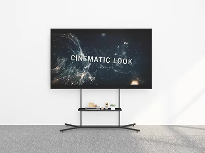 Modern TV Stand With Cinematic Screen And Decorative Accessories On Top 3d model