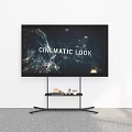 Modern TV Stand With Cinematic Screen And Decorative Accessories On Top