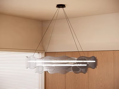 Modern Stylish Pendant Light Fixture Hanging In Wooden Panel Interior With Window Blinds 3d model