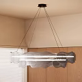 Modern Stylish Pendant Light Fixture Hanging In Wooden Panel Interior With Window Blinds