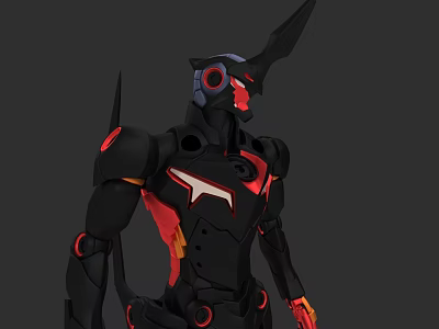 Game Movie Character Mech Warrior With Black Armor Red Orange Accents And Sharp Horns 3d model