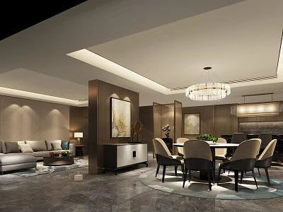 Elegant Modern Hotel Guest Room Interior With Chandelier Sofa Dining Table And Artwork 3d model