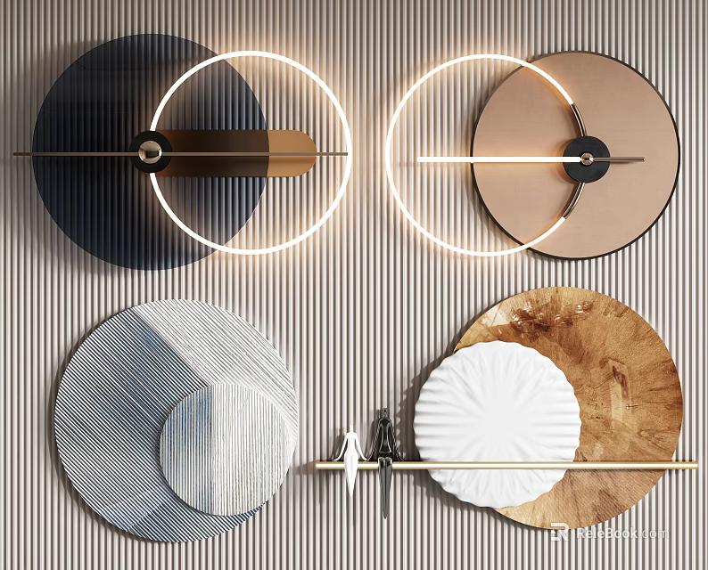 Circular Wall Decor With LED Ring Lights Striped And Wavy Textures Multiple Color Tones 3d model