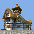 Traditional Detached Villa Featuring Thatched Roof White Brown Exterior Balcony And Tower