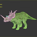 Green 3D Triceratops Dinosaur Model With Three Horns Back Spikes And Dark Background Reflection